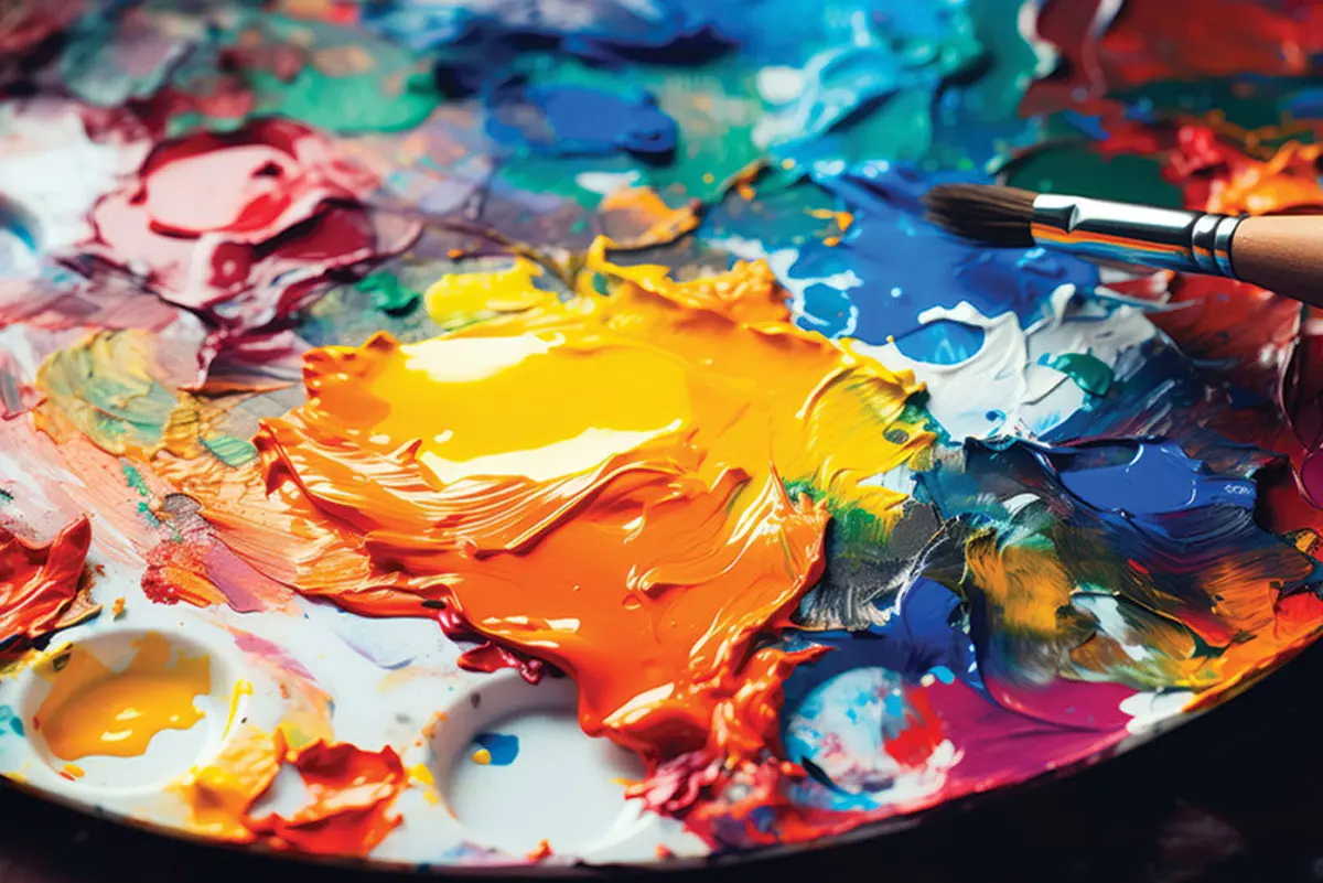 A colorful painting palette used during ‘Encountering God Through Art,’ a spiritual growth workshop inspiring creativity and reflection.